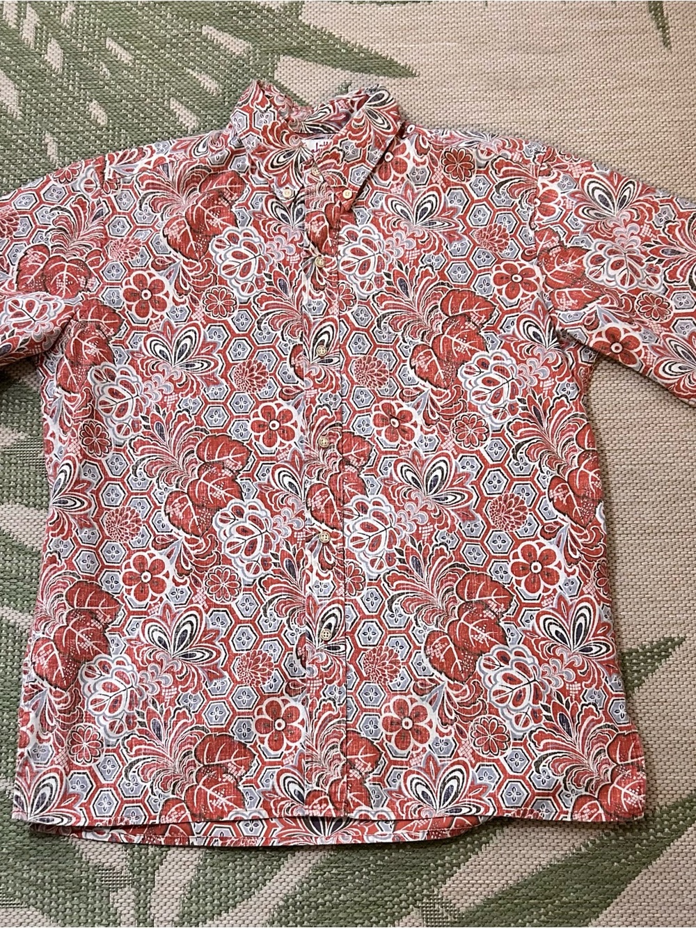 Alfred Shaheen by Reyn Spooner Floral Button-Up Aloha Shirt in Rust & White